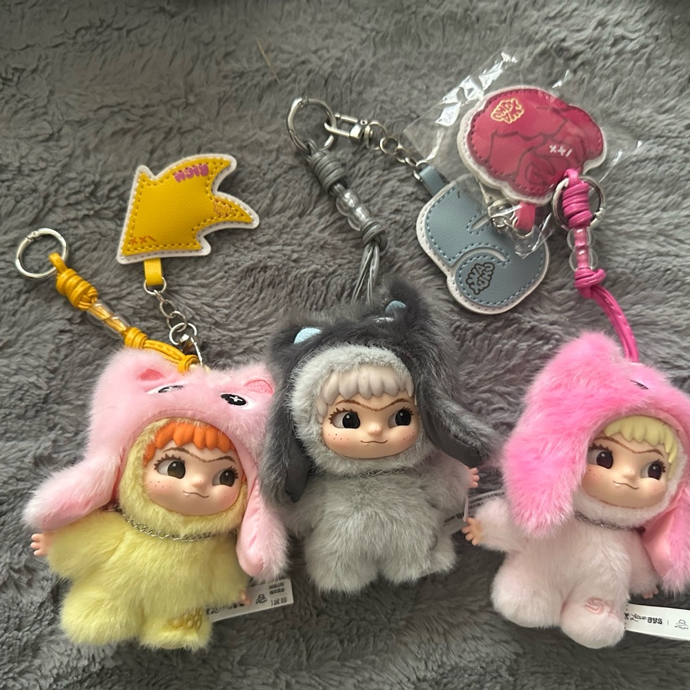 Plush Small Pet Keychain Doll - Pink, Yellow, Gray